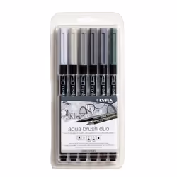 Lyra Aqua Brush Duo, 6 couleurs, Couleurs assorties, Marqueur et feutres à pointe pinceau, Noir, Rond, Encre à base d'eau