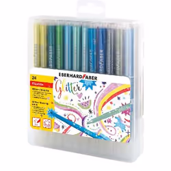 Eberhard Faber Fasermaler Glitter, 24 couleurs, Noir, Bleu, Marron, Cyan, Or, Vert, Cyan clair, Vert clair, Rose clair, Lilas ...