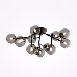 Maytoni Dallas Plafonnier globe moderne à 12 lumières noir mat, abat-jour noir, G9 | Finition : Noir mat | Matériel : Métal | ...