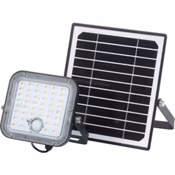 Projecteur alimenté par énergie solaire comprenant un projecteur et un panneau photovoltaïque externe connectés par câble. Ca ...