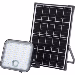 Projecteur alimenté par énergie solaire comprenant un projecteur et un panneau photovoltaïque externe connectés par câble. Ca ...