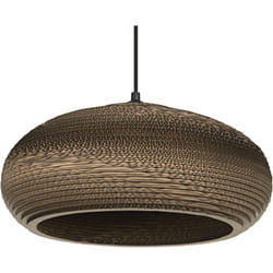 Suspension Decor Cardboard Drop marron en carton ondulé, légère, E27, diamètre 400 mm, abat-jour en matériau recyclé, durable grâce à sa source