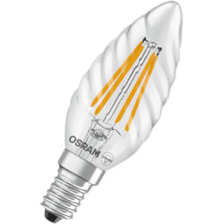 Lampe led Osram forme bougie étoile BW40 filament, 2700 k blanc chaud, 3,4 w, E14, transparente, 470 lm, 15 000 h, pour lustres, forme bougie torsadée