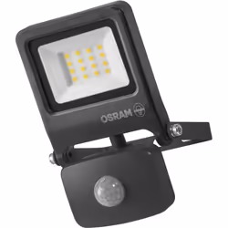 Le projecteur LED OSRAM ENDURA FLOOD PC 10 W avec capteur diffuse une lumière blanc chaud 3000 K. Son boîtier gris en alumini ...