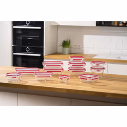 Tefal MasterSeal N1050910 boîte hermétique alimentaire Rectangulaire Régler Rouge, Transparent 3 pièce(s)