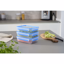 Tefal Masterseal Fresh N1033110 boîte hermétique alimentaire Rectangulaire Régler 1,2 L Bleu, Translucide 3 pièce(s)