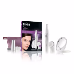 Braun Épilateur visage &amp; brosse nettoyage facial Visage 830 édition Premium avec miroir et trousse de toilette, Blanc, 10 ...