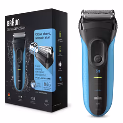 Braun Series 3 3010 Wet &amp; Dry, Rasoir à grille, 2 SensoFoil, 1 Middle Trimmer, Noir, Bleu, LED, Batterie, Hybrides nickel ...