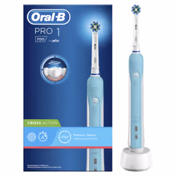Oral-B PRO 700 CrossAction, Adulte, Brosse à dents rotative oscillante, Soin quotidien, Bleu, Blanc, Batterie, Intégré