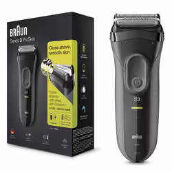 Braun Series 3 3000s, Rasoir à grille, 2 SensoFoil, Noir, LED, Énergie, AC/Batterie