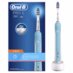 Oral-B TriZone 700, Adulte, Brosse à dents rotative oscillante, Soin quotidien, Bleu, 8800 mouvements par minute, 4 x 30 sec