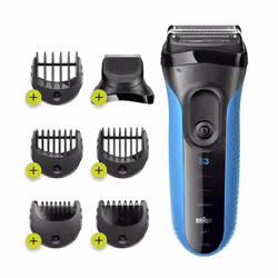 Braun Series 3 Shave&amp;Style 3010BT, Rasoir à grille, 2 SensoFoil, 1 Middle Trimmer, 5 kammen 17 mm, Noir, Bleu, LED, Batte ...