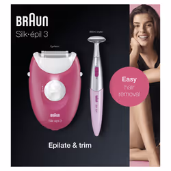 Braun Silk-épil 3 81711457, Rose, Blanc, 20 pince(s), Arrière de la cuisse, Bikini, Cuisse avant, Intérieur des avant-bras, E ...