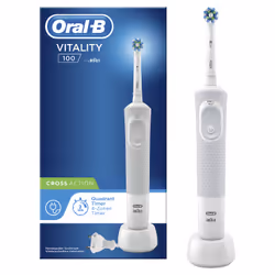 Oral-B Vitality 100 CrossAction, Adulte, Brosse à dents rotative oscillante, Blanc, 2 min, Batterie, Batterie intégré