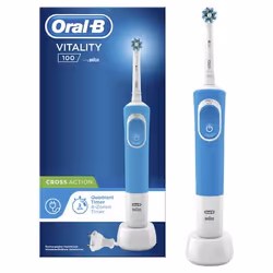 Oral-B Vitality 100 Blue Cross Action Brosse À Dents Électrique Par Braun, Adulte, Brosse à dents rotative oscillante, Blanc, ...