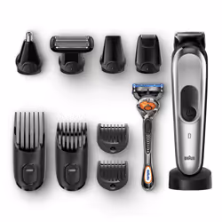 Braun Multigroomer MGK7920 + Organizer gift set, Lavable, Batterie, Noir, Argent