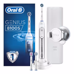 Oral-B Genius 8100S, Adulte, Nettoyage en profondeur, Soins des gencives, Sensible, Blanchiment, Argent, Blanc, Argent, Rond, ...