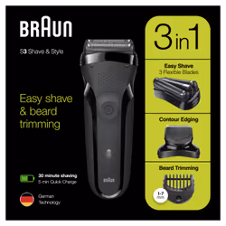 Braun Series 3 81702941, Rasoir à grille, Noir, Boutons, LED, Chargement, Énergie, AC/Batterie