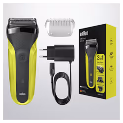 Braun Series 3 81702942, Rasoir à grille, Boutons, Noir, Vert, LED, Chargement, Énergie, AC/Batterie