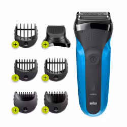 Braun Series 3 310BT, Rasoir à grille, Noir, Bleu, Chargement, Batterie, Hybrides nickel-métal (NiMH), 30 min