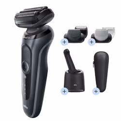 Braun Series 6 60-N7650cc, Rasoir à grille, Senso Flex, Acier inoxydable, Boutons, Gris, LED