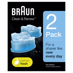 Braun Cartouches De Recharge Clean & Renew CCR, Nettoyant Pour Rasoir Pack De 2, Cartouche de nettoyage, Bleu, Braun, Bra ...