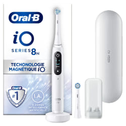 Oral-B iO 8N - Avec Etui de Voyage et Porte Brossette - Blanche - Brosse À Dents Électrique