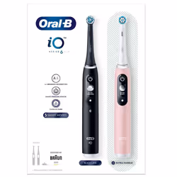 Oral-B iO 6, Adulte, Brosse à dents rotative, Soin quotidien, Soins des gencives, Sensible, Blanchiment, Noir, Rose, 2 min, R ...