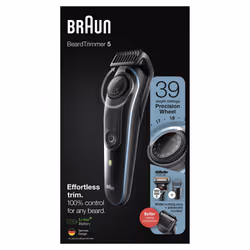 Braun BeardTrimmer 5 BT5340, Lavable, AC/Batterie, Noir, Bleu