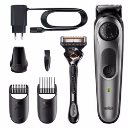 Braun BeardTrimmer 3 BT5360, Lavable, Batterie, Noir, Argent