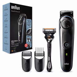 Braun BeardTrimmer 5 BT5341, Lavable, Batterie, Noir, Bleu
