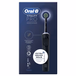 Oral-B Vitality Pro, Adulte, Soin quotidien, Sensible, Super sensitive, Noir, 4 x 30 sec, Batterie, Batterie intégré