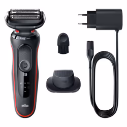 Braun Series 5 51-R1200S, Rasoir à grille, AutoSense, Boutons, Noir, Rouge, Batterie, Lithium-Ion (Li-Ion)
