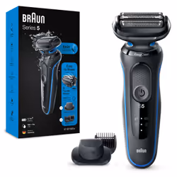 Braun Series 5 51-B1500s, Rasoir à grille, AutoSense, Boutons, Noir, Bleu, LED, Batterie