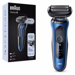 Braun Series 6 61-B1000s, Rasoir à grille, SensoFlex, SensoFoil, Boutons, Noir, Bleu, LED, Batterie
