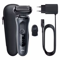 Braun Series 6 61-N1000s, Rasoir à grille, SensoFlex, SensoFoil, Boutons, Noir, Gris, LED, Batterie
