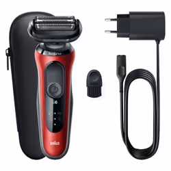 Braun Series 6 61-R1000s, Rasoir à grille, Noir, Rouge, Batterie, Lithium-Ion (Li-Ion), 50 min, 5 min