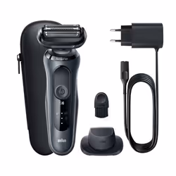 Braun Series 6 61-N1200s, Rasoir à grille, Acier inoxydable, Boutons, Noir, LED, Batterie