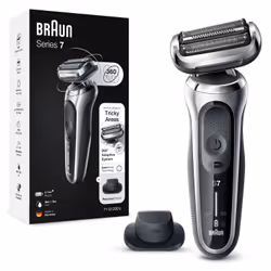 Braun Series 7 71-S1200s, Rasoir à grille, AutoSense, 360° Adaptive system, Boutons, Argent, LED, Batterie
