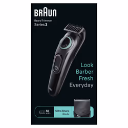 Braun BeardTrimmer 3 BT3411, Lavable, Batterie, Noir, Vert