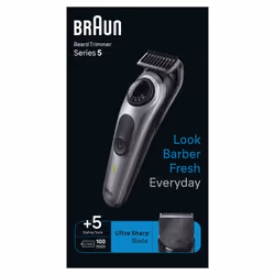 Braun BeardTrimmer 5 80708228 tondeuse à barbe Batterie 40 2 cm Noir, Gris
