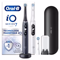 Oral-B iO 7 Pack 2 brosses à dents électriques avec 3 brossettes, Adulte, Brosse à dents oscillante, Intense, Soin quotidien, ...