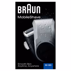 Braun MobileShave PocketGo M90, Bleu, Argent, Batterie, 60 h, 180 g, Boîte, 38 mm