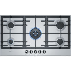Bosch Serie 6 PCR9A5B90 plaque Noir, Acier inoxydable Intégré Gaz 5 zone(s)