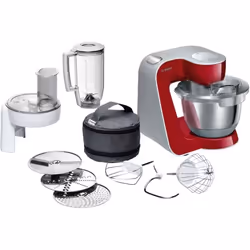 Bosch MUM58720, 3,9 L, Gris, Rouge, Acier inoxydable, 1,1 m, 220 - 240 V, 50 - 60 Hz, Acier inoxydable