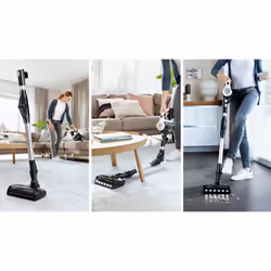 Bosch BBS711W aspirateur balai et balai électrique Batterie Sec Sans sac 0,3 L Noir, Acier inoxydable, Blanc