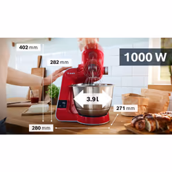 Bosch Serie 4 MUM5X720 robot de cuisine 1000 W 3,9 L Rouge, Argent Balances intégrées