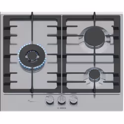 Plaque de cuisson gaz Série 6 PCC6A5I90 de Bosch. La table gaz permet un contrôle précis de la flamme et un nettoyage facile  ...