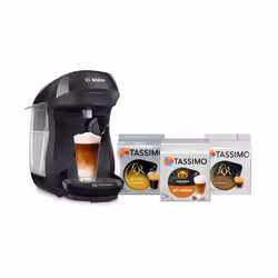 Design élégant et compact La machine à café Tassimo Bosch Happy noire TAS102EC3 séduit par son design épuré et sa taille comp ...