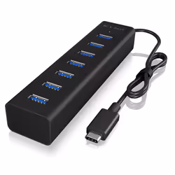 ICY BOX IB-HUB1700-C3, USB 3.2 Gen 1 (3.1 Gen 1) Type-C, USB 3.2 Gen 1 (3.1 Gen 1) Type-A, 5000 Mbit/s, Noir, Aluminium, 0,4 ...